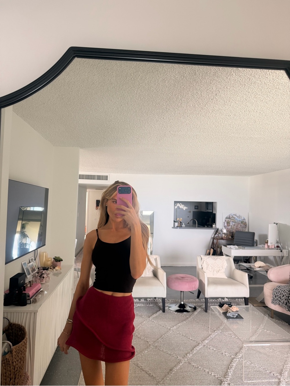 Meshki Hot Pink Knit Mini Skirt